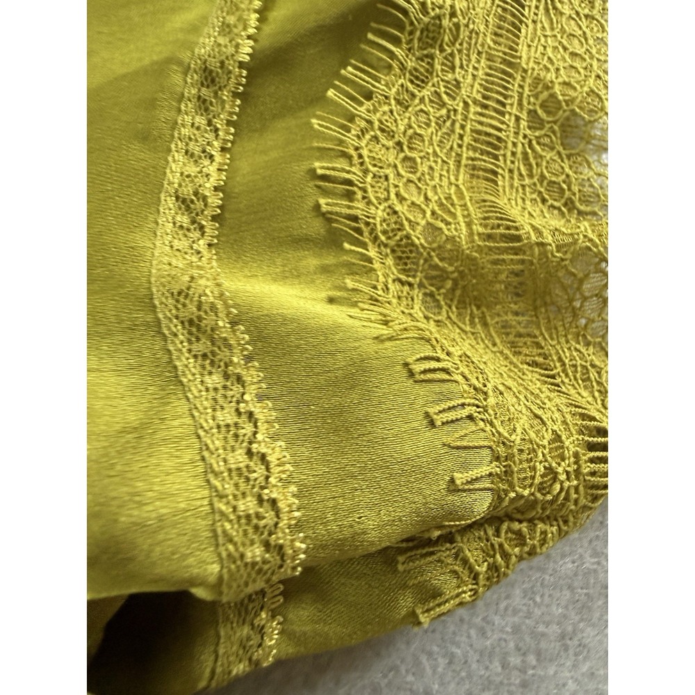 Ryegrass Satin Short Lacey Sleeve Blouse Womens S Chartreuse Green Romantic Chic - Picture 9 of 11